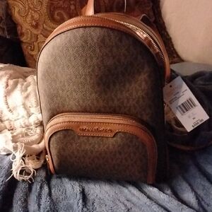 Michael Kors Brown and Tan Signature Mini Backpack